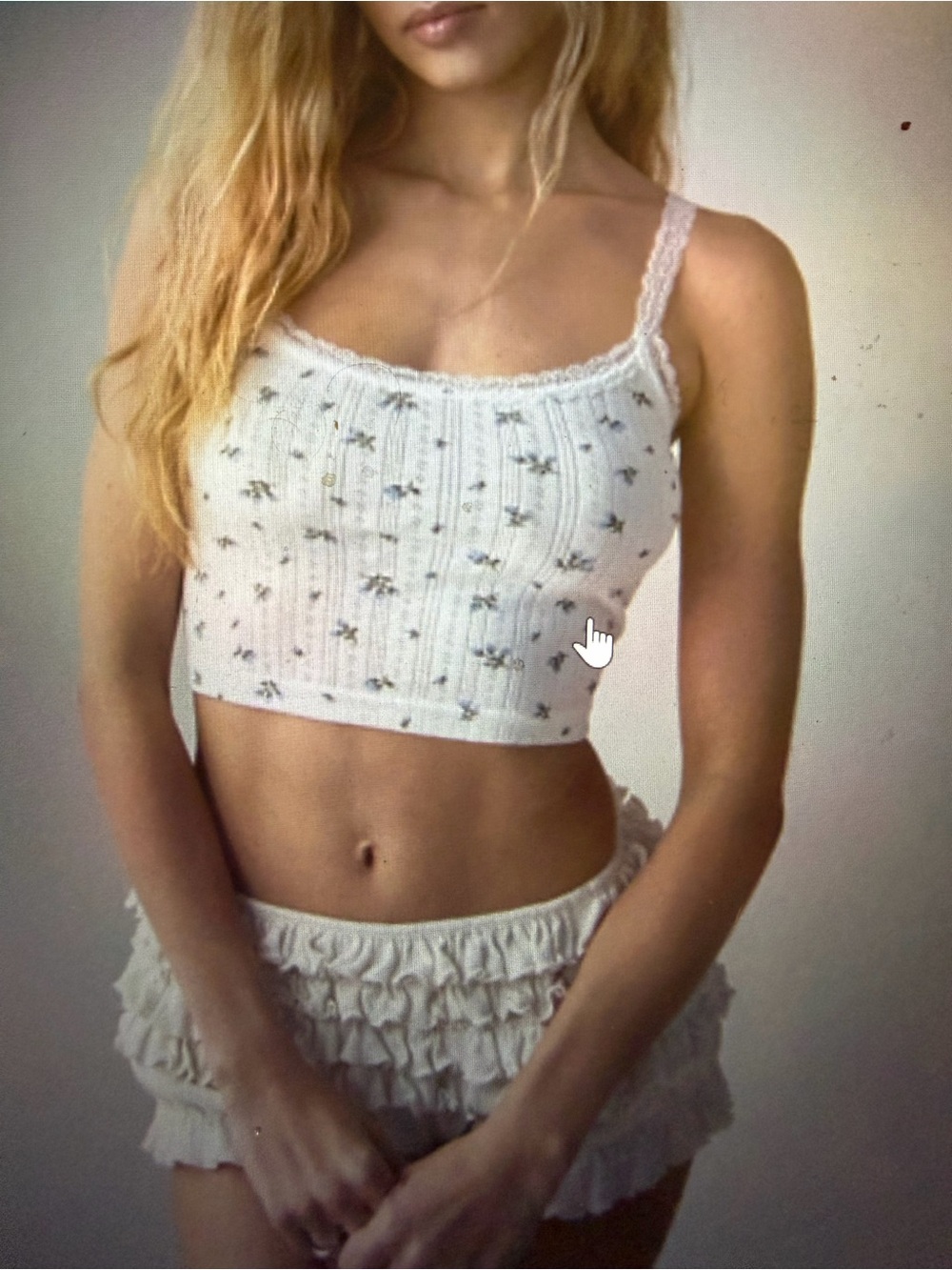 White Floral Ribbed Cropped Cami out from under pointelle Angie top